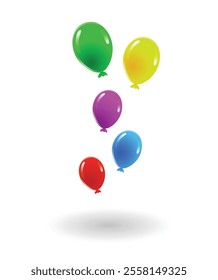 Realistic Colorful Balloons Flying into the Air. Festive event, birthday or anniversary celebration items vector art