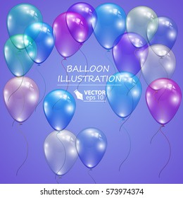 Realistic colorful balloons on a purple background. Vector EPS_10