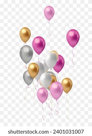 Realistic colorful balloons on transparent background. Vector illustration for your design