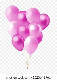 Realistic Colorful Balloons Pink red Isolated on Transparent  Background. Vector Illustration a white background with holographic iridescent effect. 