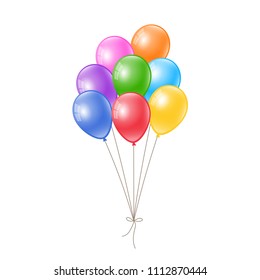 Realistic colorful balloons tied up together. Floating balloons.