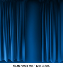 Realistic colorful Blue velvet curtain folded. Option curtain at home in the cinema. Vector Illustration. EPS10
