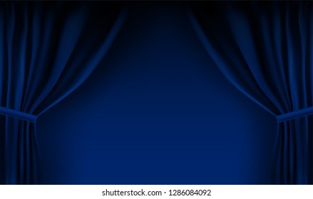 Realistic colorful blue velvet curtain folded. Option curtain at home in the cinema. Vector Illustration. EPS10