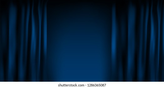 Realistic colorful blue velvet curtain folded. Option curtain at home in the cinema. Vector Illustration. EPS10