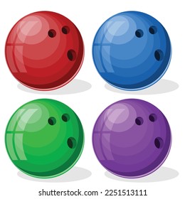 Realistic colorful  bowling balls set. Vector illustration, Design element.