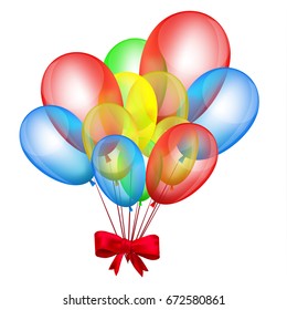 Realistic Colorful Bunch of Birthday Balloons Flying for Party and Celebrations. Vector Illustration 