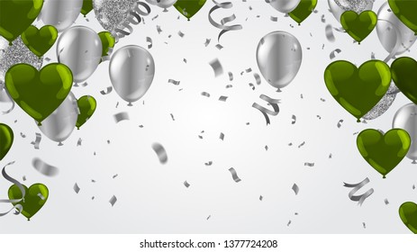 Realistic Colorful Bunch of Birthday heart balloons  Flying for Party and Celebrations. Happy birthday card