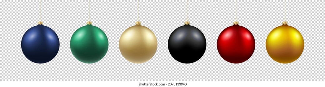 Colección de Baubles de Navidad Realista. Conjunto de plantillas de bolas 3D para vacaciones de invierno, tarjetas o postdecoración de medios sociales. Pancartas o pegatinas de Año Nuevo.