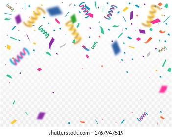 Realistic colorful confetti background. Vector illustration