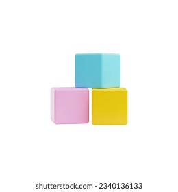 Realistic colorful cubes baby toys 3D style, vector illustration isolated on white background. Decorative design elements stand on top of each other, playing and leisure