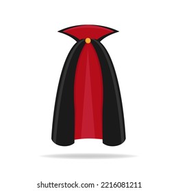 Realistic colorful dracula cape vector graphic illustration. Black and red color vampire carnival costume front and back