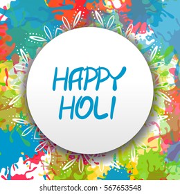 Realistic colorful drop splash. Vector abstract illustration Happy Holi background. Indian festival of colored paint Happy Holi