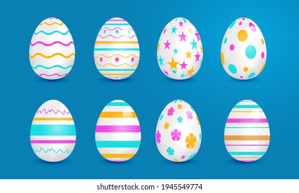 Realistic Colorful Easter eggs collection. Vector design isolated on background.