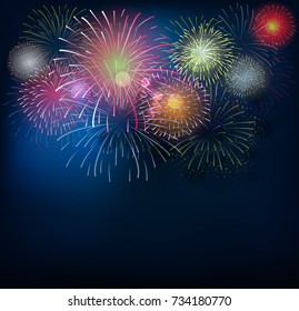 Realistic colorful Fireworks background