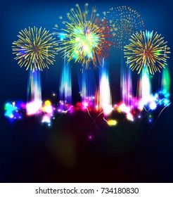 Realistic colorful Fireworks background