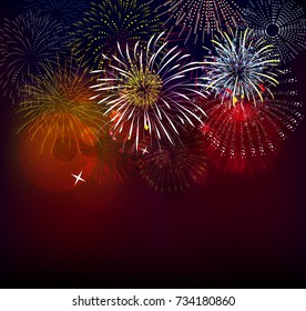 Realistic colorful Fireworks background