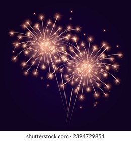 Realistic colorful fireworks on isolated background