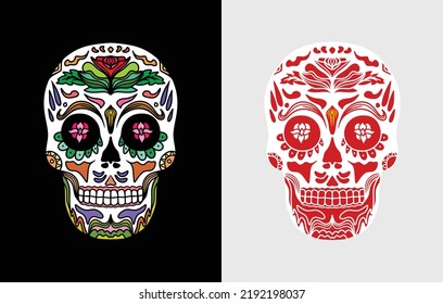 realistic colorful flat vector skull illustration with Dia de muertos theme