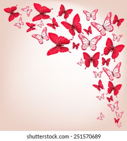 Realistic Colorful Flying Butterflies Background for Spring. Vector Illustration