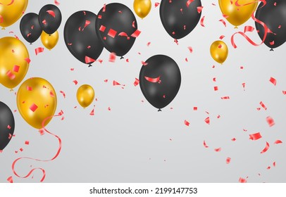 Realistic colorful helium balloons isolated on background. Party decoration frame for birthday, anniversary, celebration. message presentations or identity layouts. Graphic template and ideas.
