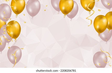 Realistic colorful helium balloons isolated on background. Party decoration frame for birthday, anniversary, celebration. message presentations or identity layouts. Graphic template and ideas.