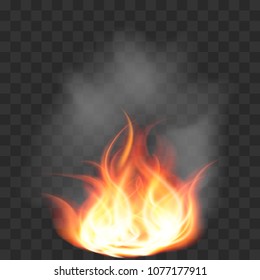 A realistic colorful image of fire. Fire reflection of smoke on a transparent background vector illustration
