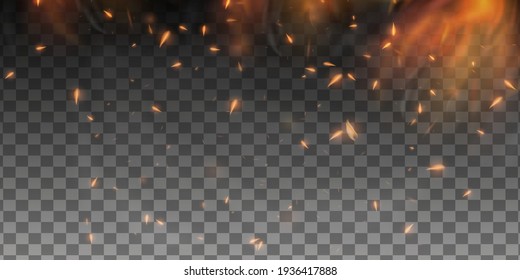 Realistic colorful image lines of fire fire fire with horizontal reflection of smoke and sparks on a black background. Abstract fire background