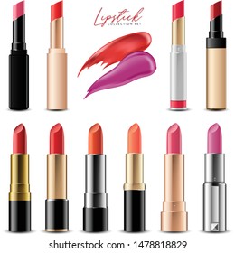 Realistic Colorful Lipstick Collection Set, Vector Illustration