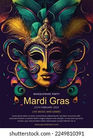 realistic colorful Mardi gras flyer, vertical template.