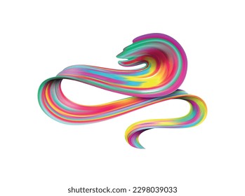 Realistic colorful paint brush stroke composition with isolated striped swirl on blank background vector illustration