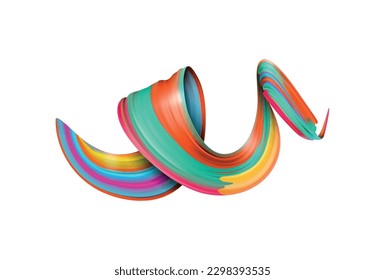 Realistic colorful paint brush stroke composition with isolated striped swirl on blank background vector illustration