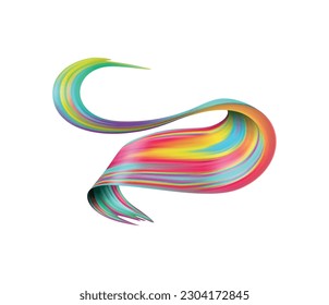 Realistic colorful paint brush stroke composition with isolated striped swirl on blank background vector illustration