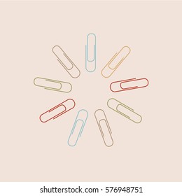 realistic colorful Paper clips icons circle around in a flat design