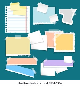 Realistic colorful paper elements, labels and banners on blue background