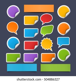 Realistic colorful paper sheet ,speech bubbles,stickers,banner with different shadow and curl isolated on a dark background