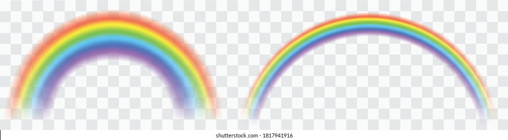 Realistic colorful rainbow. Transparent rainbows set. Vivid rainbow with transparent effect - stock vector.