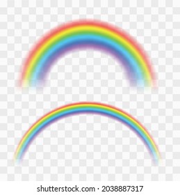 Realistic colorful rainbow. Transparent rainbows set. Vivid rainbow with transparent effect - stock vector.