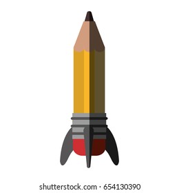 realistic colorful shading image of pencil in rocket form vector illustration