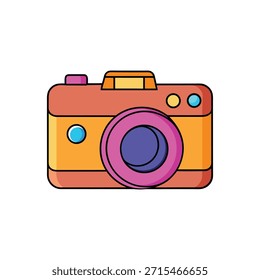 Realistic colorido simples vetor estilo plano Clipart de uma câmera batendo alegremente no fundo branco