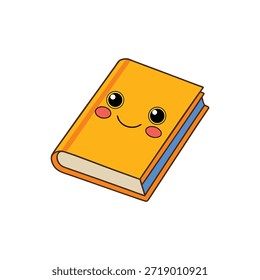 Realistic colorful simple flat style Cartoon vector Clipart of a book jumping with joy for kids, with white background
