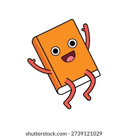 Realistic colorful simple flat style cartoon type vector Clipart of a book jumping with joy on white background