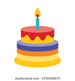 Realistic colorful simple flat style vector Clipart of a birthday cake jumping with joy white background
