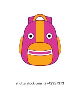 Realistic colorful simple flat style catoon vector Clipart of a backpack dancing happily with white background