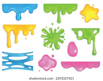 Realistic colorful slime icons set with different shapes of liquid isolated vector illustration