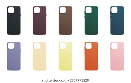 Realistic colorful smartphone cases set. Blank plastic or silicone cover phone collection. Protection accessories for phone. 3d vector illustration