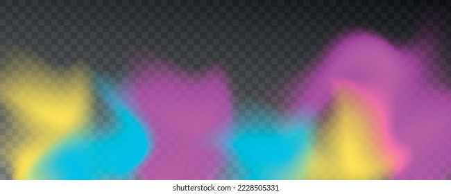 Realistic colorful smoke effect. Fog isolated on transparent background.