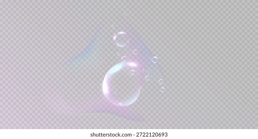 bolhas de sabão coloridas realistas para criar um design. Bolhas de sabão realísticas e transparentes isoladas no fundo transparente.