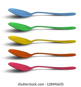 Realistic colorful spoon on white background. Vector design.