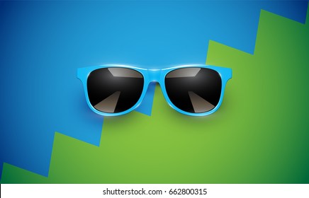 Realistic colorful sunglasses with different divided zigzag background, vector illustration