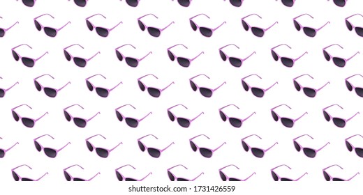 Realistic colorful sunglasses isolated on white background seamless pattern. Vector Glasses 3d design object. Perfect for textile, wallpapers, web page backgrounds.